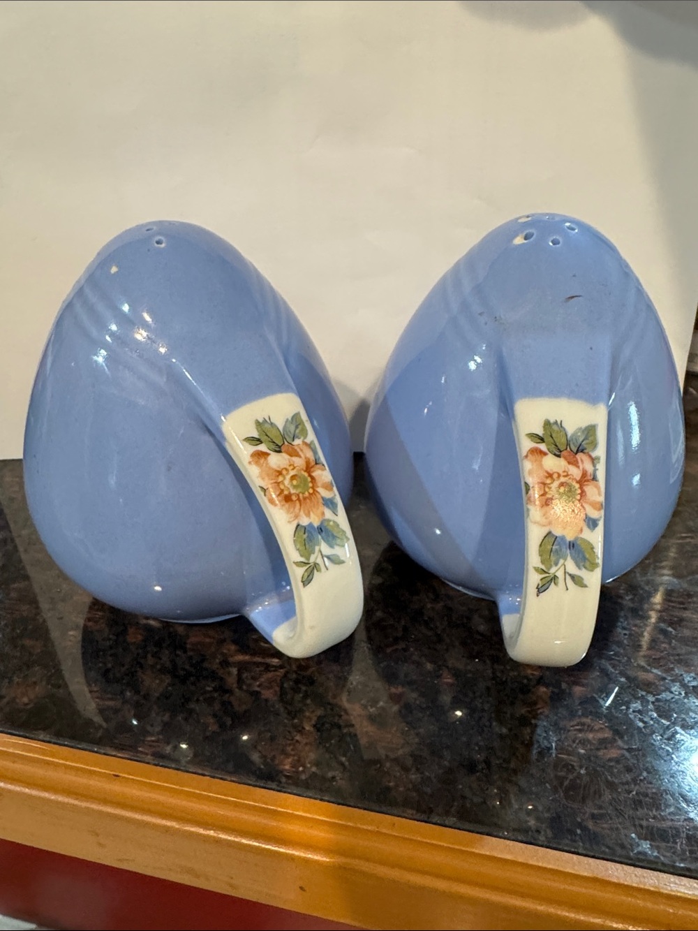 Blue Floral Ceramic Salt and Pepper Shakers - Pair